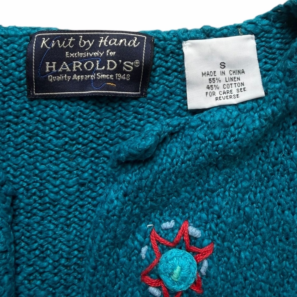 Harold's Teal Cardigan with Floral Embroidery Size Small​ - Picture 2 of 5